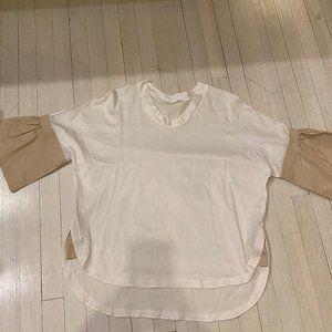 BIANCALANCIA WHITE TOP W/KHAKI BELL SLEEVE SZ 44 EUR/US M*